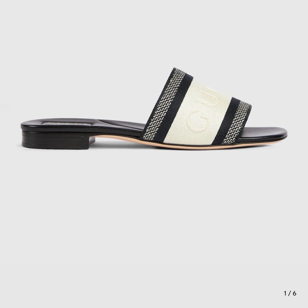 Gucci Black and Cream Slide Sandals